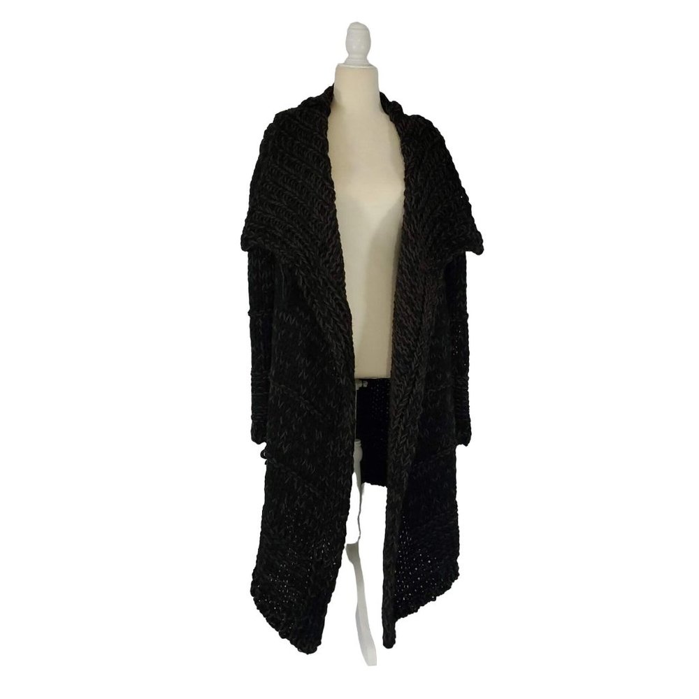 TwinSet Simona Barbieri Black Lavender Knit Crochet Sweater Long Draping Warm M